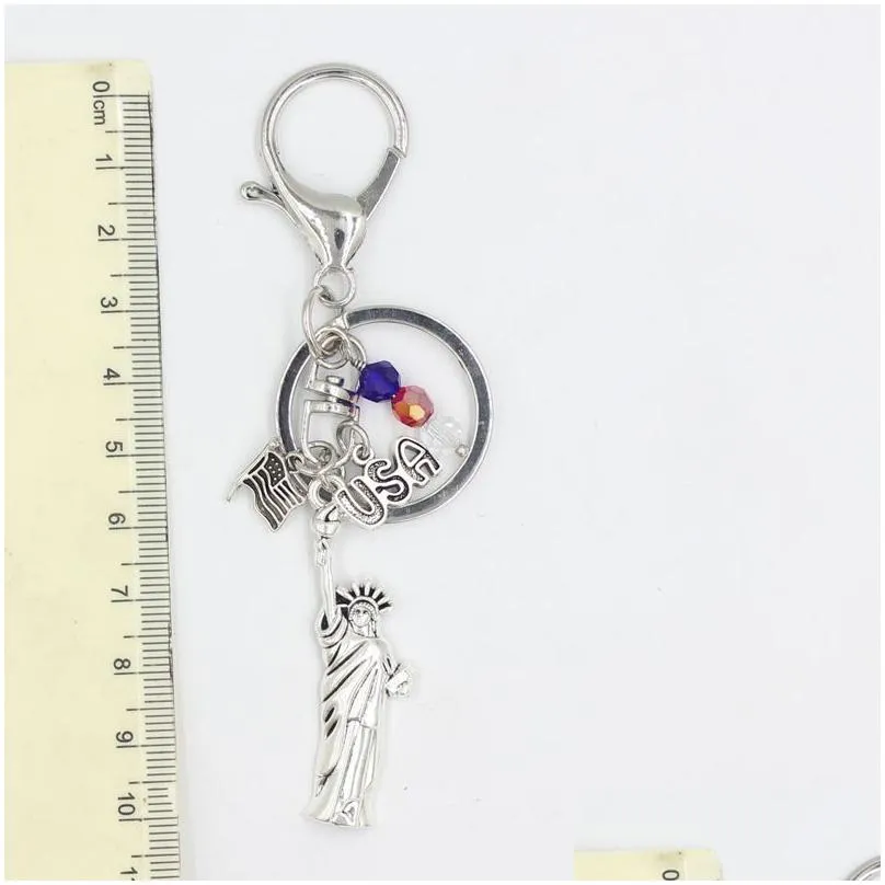 wholesale usa flag statue of liberty key chain key ring holder bag pendant accessory jewelry patriotic gifts for women men