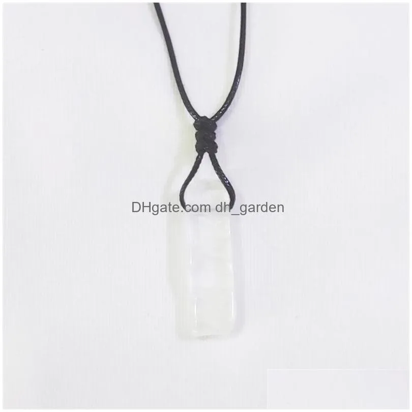 black rope woven irregular agates strip stone pendant healing crystal quartz pillar necklace jewelry women men