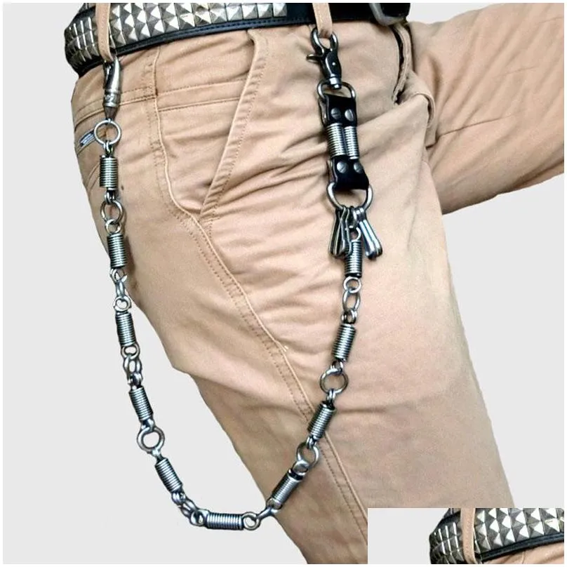hip hop punk men spring coiled belt waist key chain male pants chain jeans punk metal pants rock clothing accessories jewelry268o