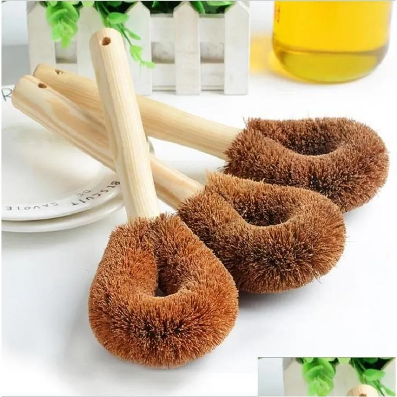 cleaning brushes natural coconut brown nonstick oil long handle pot dish washing can hang type household