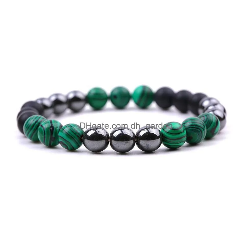 8mm men natural stone strand bracelet black hematite tiger eye beaded malachite kallaite beads bangles bracelets for women yoga