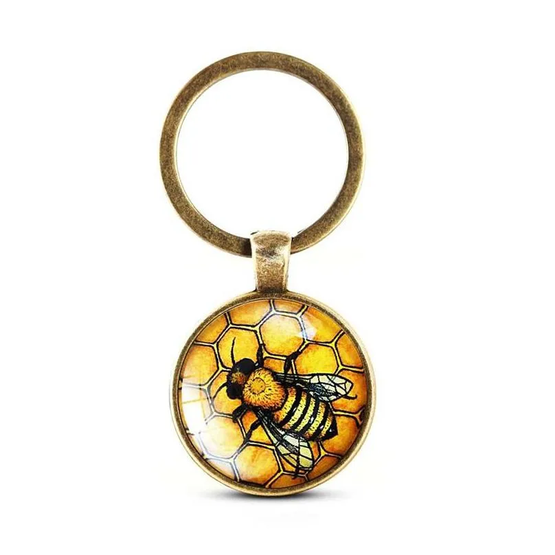 hot selling crystal keychain unique cute bees key holder handmade animal pattern keyring for women girls personalized jewelry gift 111