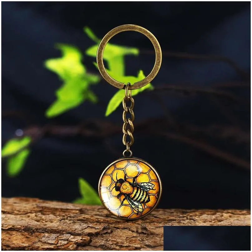 hot selling crystal keychain unique cute bees key holder handmade animal pattern keyring for women girls personalized jewelry gift 111