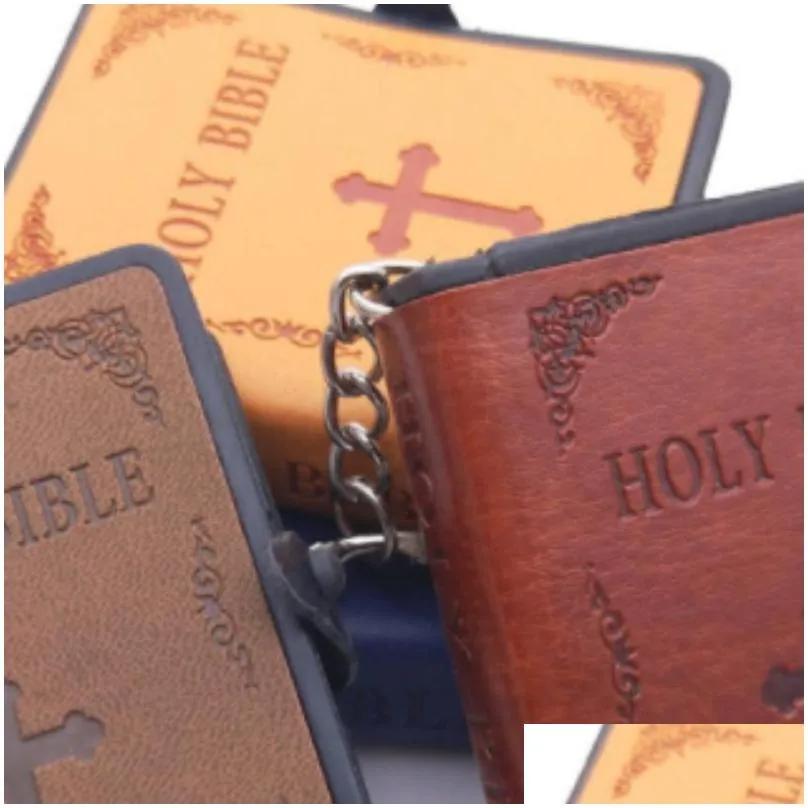 key rings mini books design leather bible cross pattern keychains for gifts 1143 t2