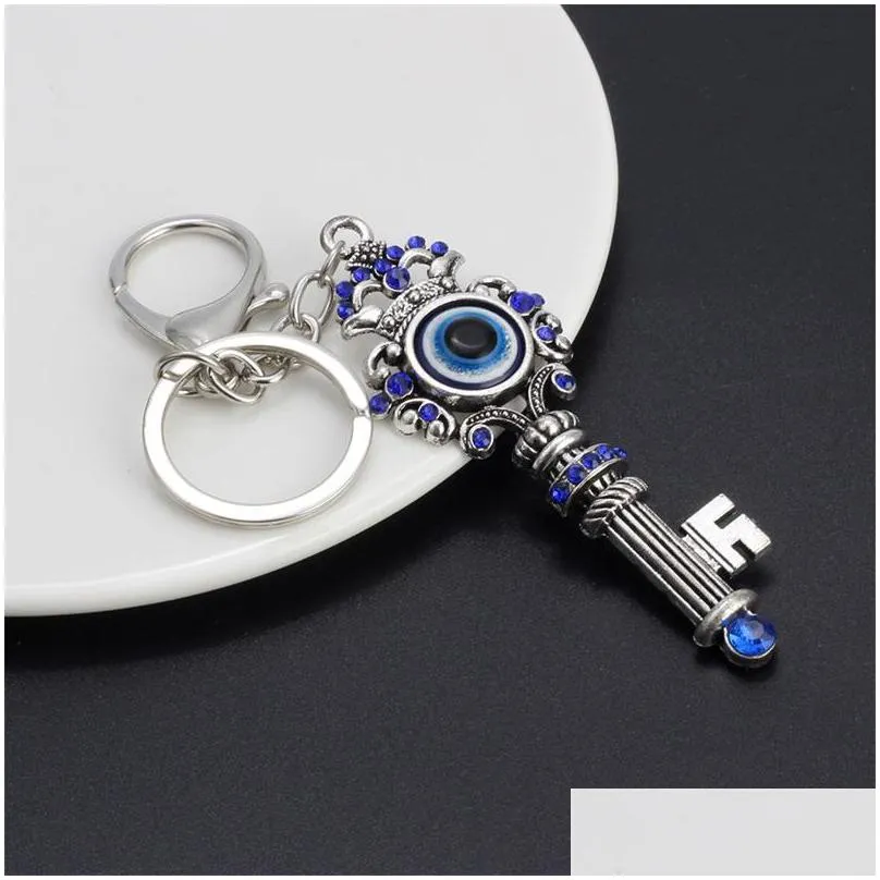 newunique blue crystal key ring jewelry good quality turkey evil eye alloy keychain charm kids gifts 1253 b3