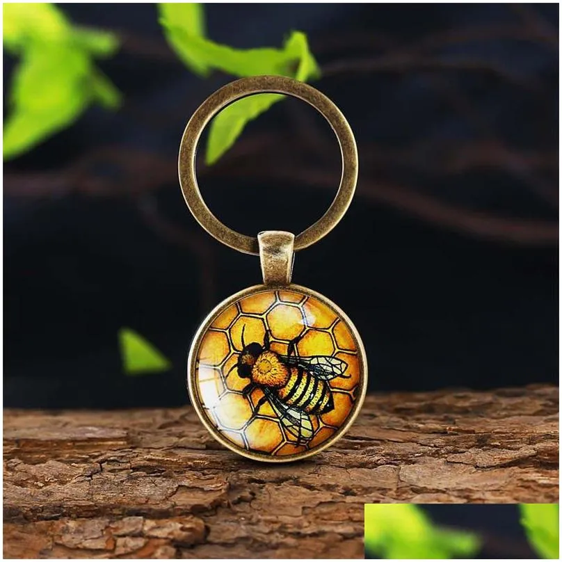 hot selling crystal keychain unique cute bees key holder handmade animal pattern keyring for women girls personalized jewelry gift 111