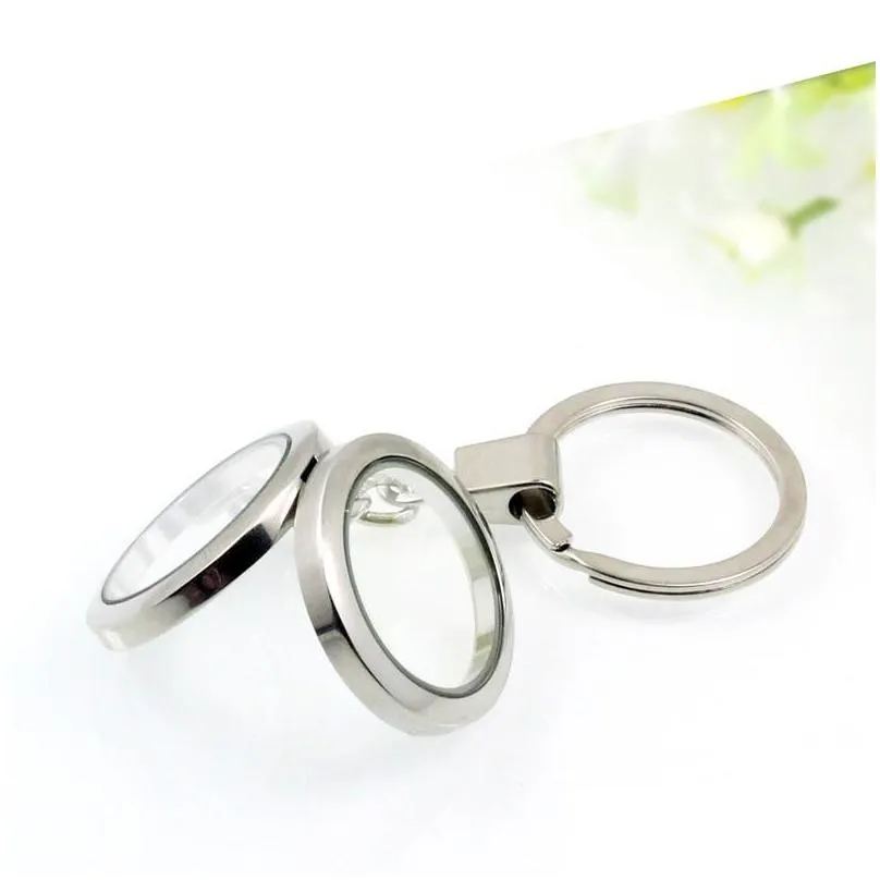 round alloy floating locket keychain magnetc 30mm glass locket keyring jewelry accept customization 606 z2