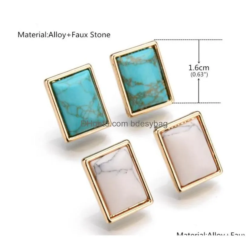 geometric square green pine stud earrings men and women gold inlay temperament personality wild easter gift earrings