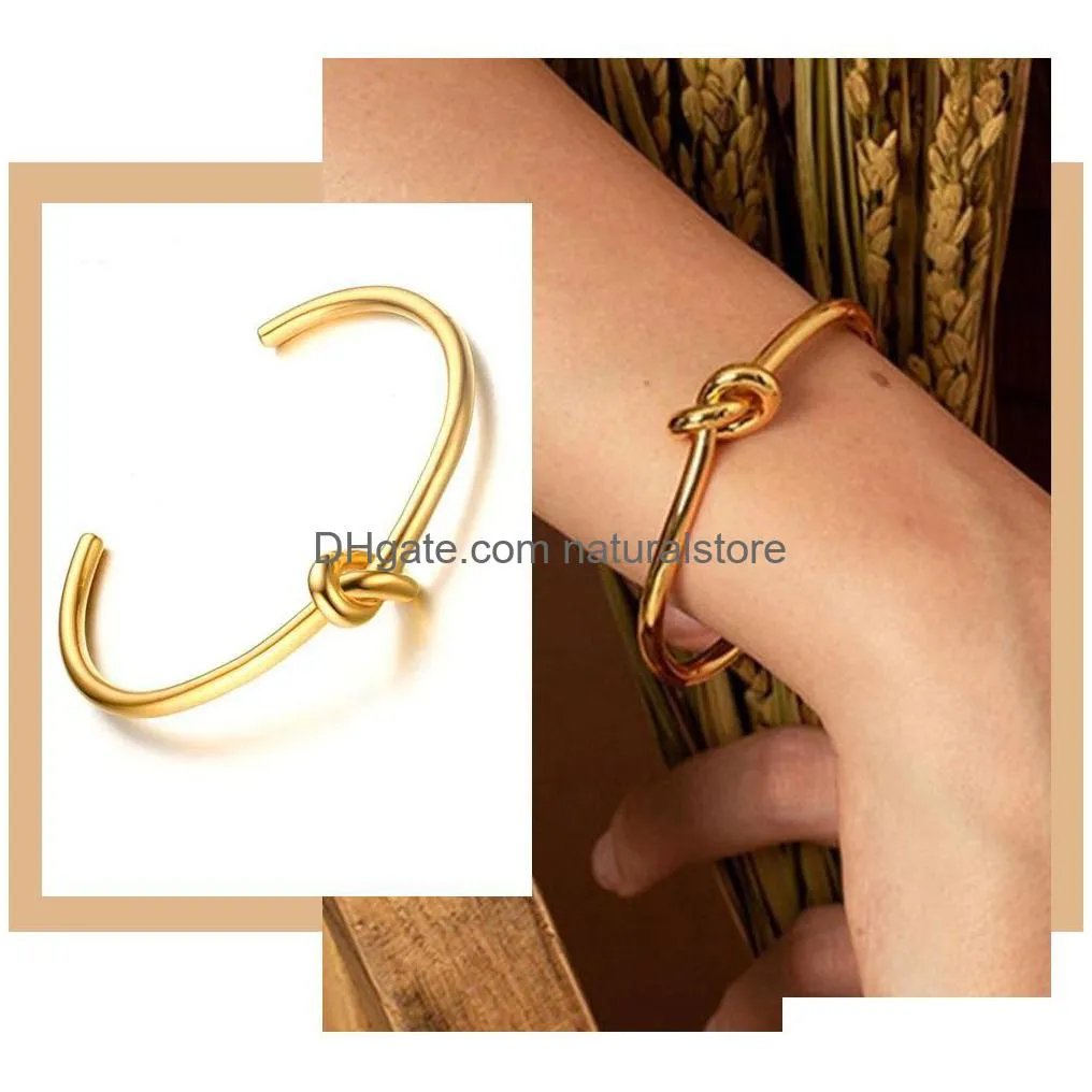 fashion cuff bangle for women round circular open knot cuff bangle bracelets women elegant goldcolor jewelry noeud armband pulseiras