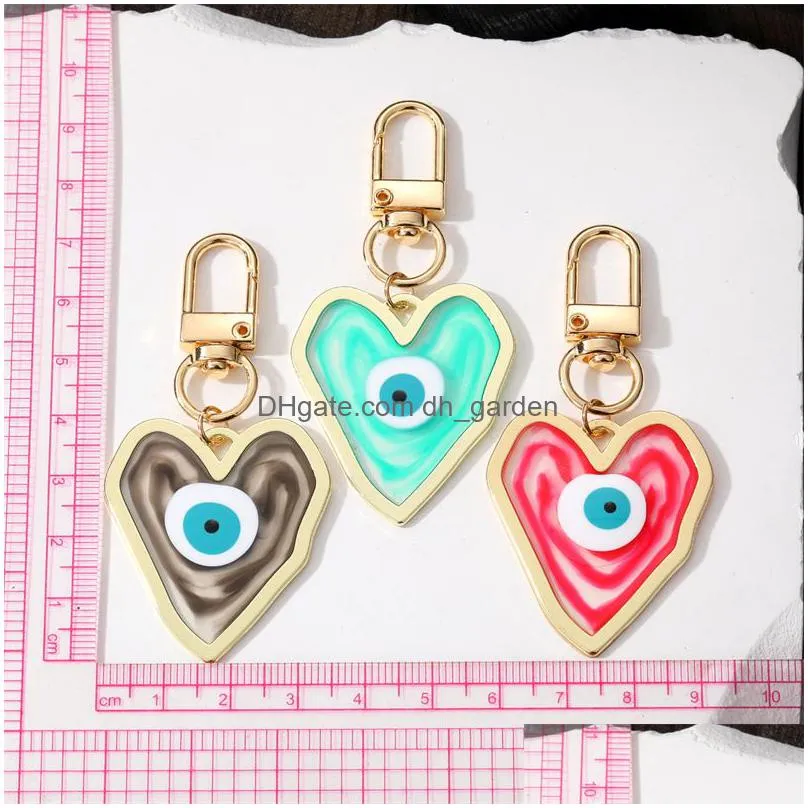 blooming heart evil eye clasp key rings for friend lovers gift resin eye bag car keyring pendant keychain