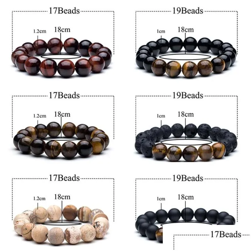 beaded strands mens bead bracelets bangles 12mm tiger eye lava natural stone beads strand bracelet braclet for male jewelry