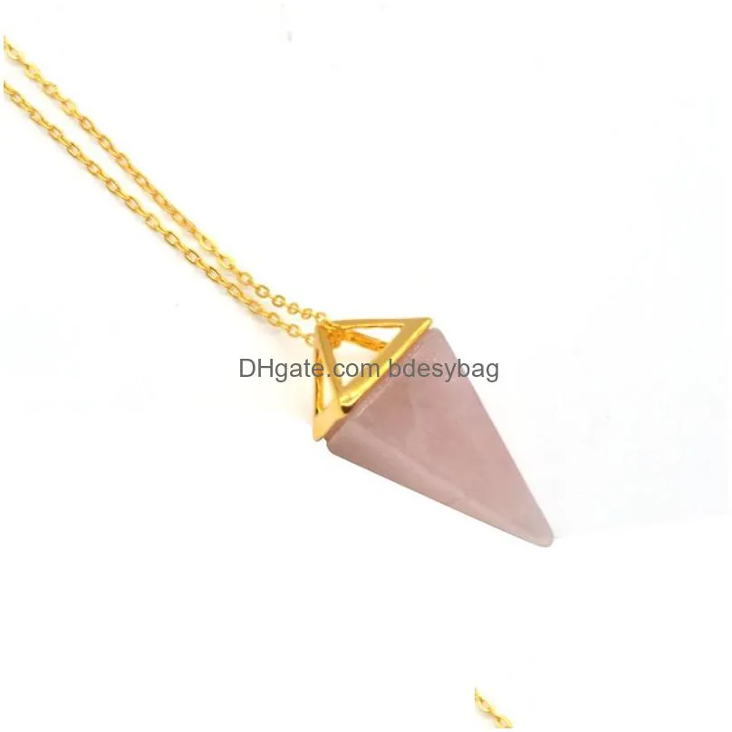 2017 fashion geometric real colorful nature stone necklace crystal necklaces gems stones pendant for women and men wholesale