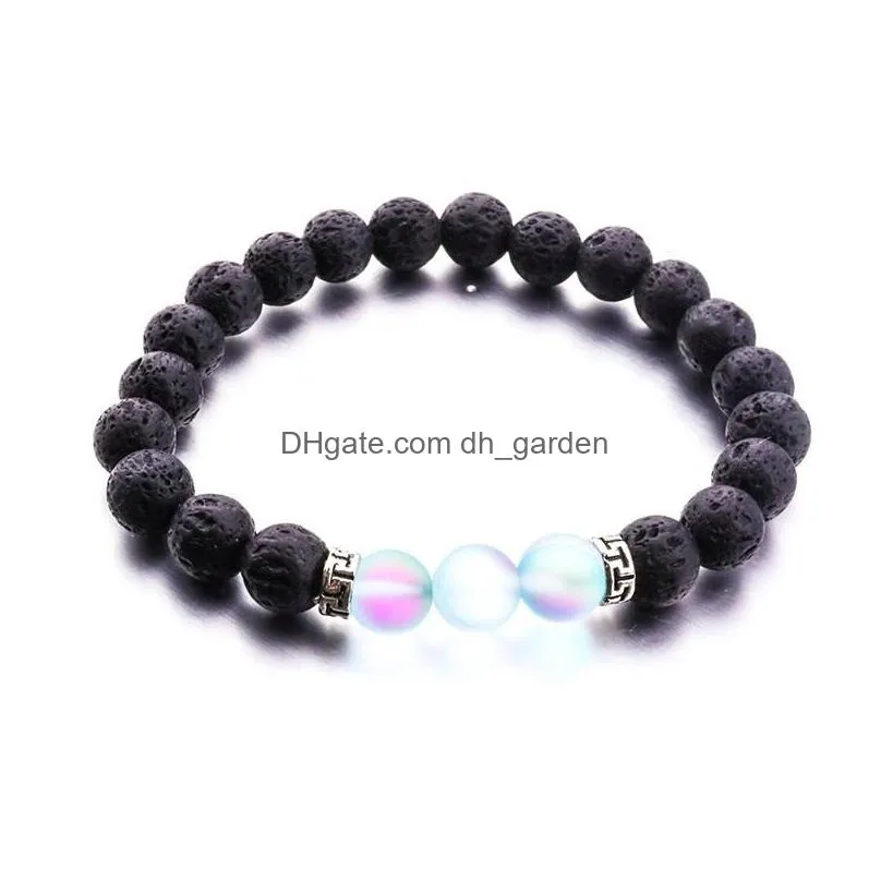 8mm black lava stone beaded strand reflective glass crystal beads aromatherapy  oil diffuser bracelet for women men