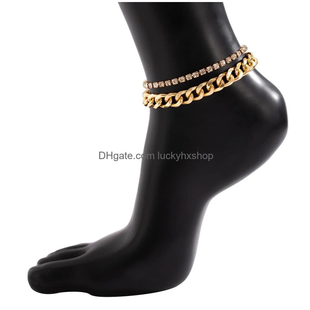 beach crystal anklet for women gold silver color cuban chain boho ankle bracelet on leg foot bracelets bohemian jewelry