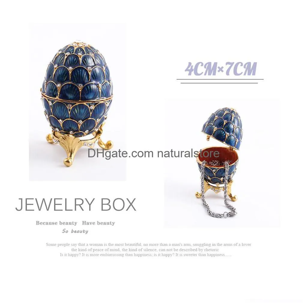 creative office home decoration enamel jewelry box metal crafts painted electroplating easter egg gift diamond jewelry box