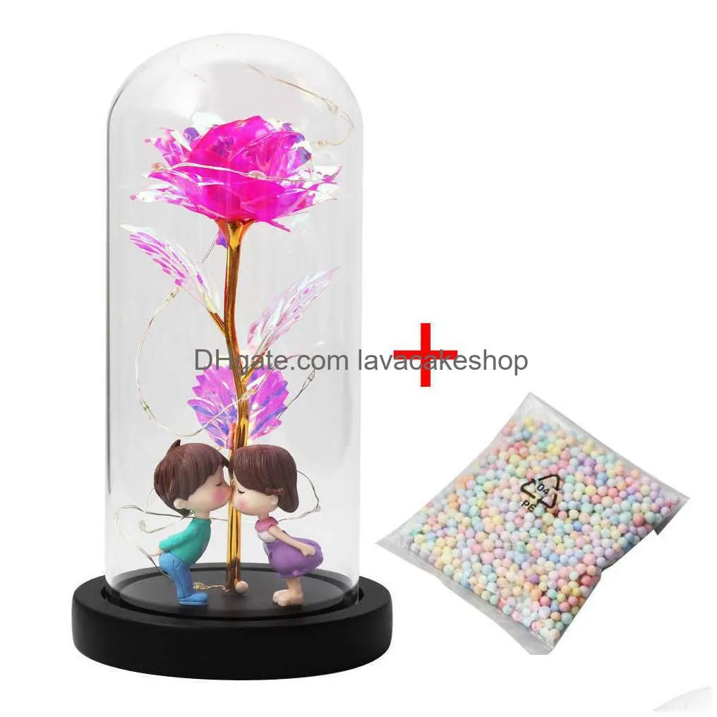 eternal rose forever beauty and beast rose in flask led rose flower light glass dome mothers day wedding gift home decoration q0812