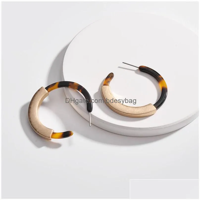 acrylic earring geometric design round hoop lightweight tortoise shell drop dangle earring bohemia fashion jewelry