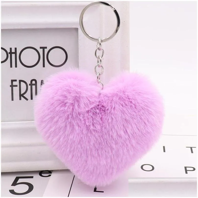 heartshaped pom pom fluffy keychain pendant ornament key organizer key holder novelty gift keyring accessories women keychains 916 q2