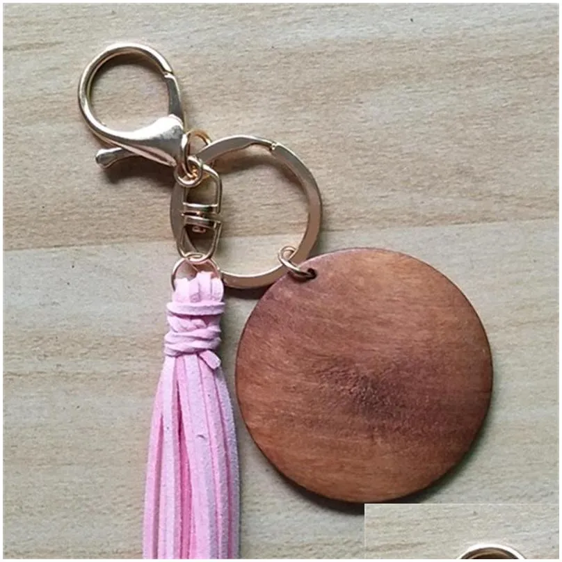 5cm wooden round disc keychain tassels solid color pendant key ring simplicity bags jewelry accessories for women and men 3 3tw q2
