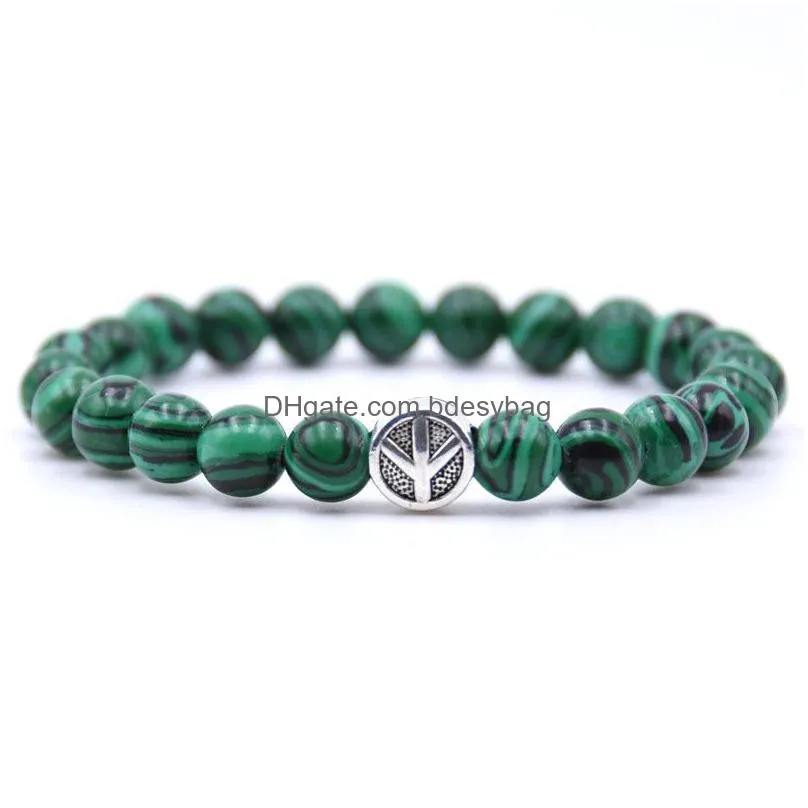 10pc/set peace sign bracelet classic natural stone bead bracelets for men women for gift