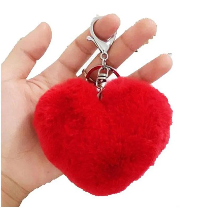 imitation rex rabbit hair key rings fluffy pompom ball fashion metal key chain love heart shaped bag pendants 2 1ll j2b