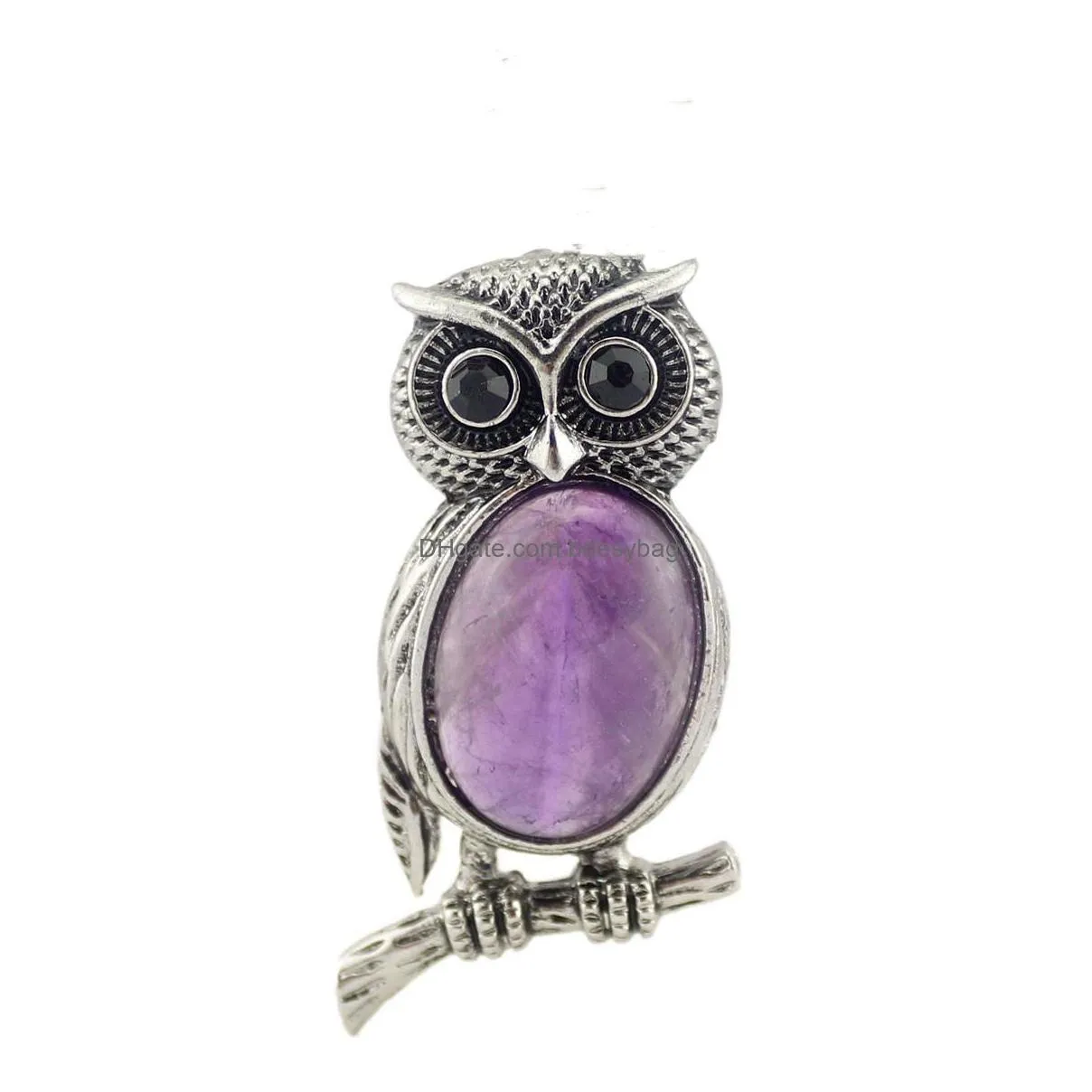 owl necklace healing crystal stones pendant necklaces for women men gemstone jewelry reiki spiritual energy lucky