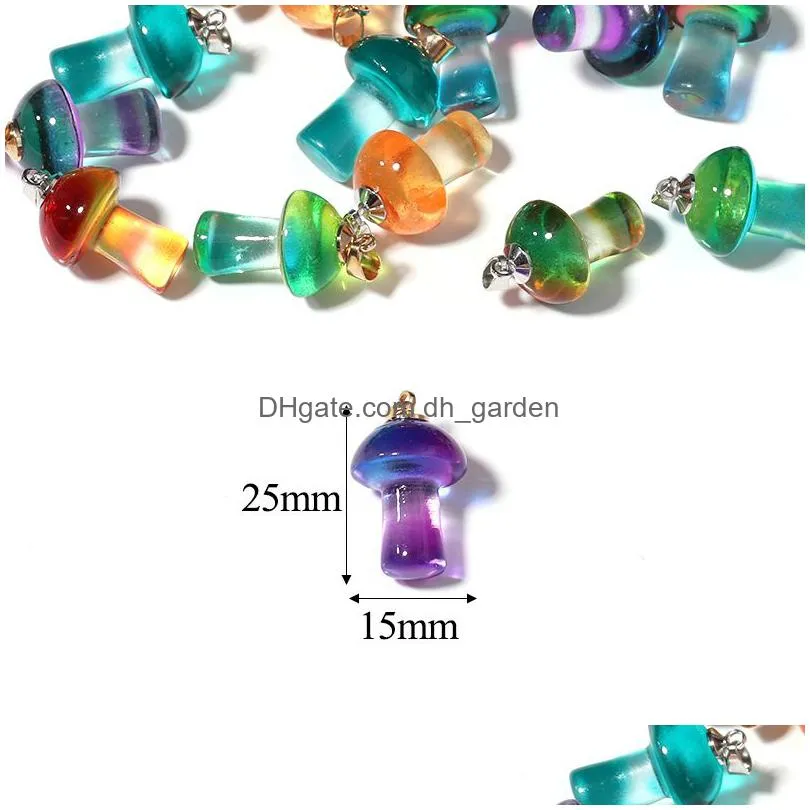 colorful glazed carved mini mushroom statue pendant glass crystal charms for jewelry making bulk