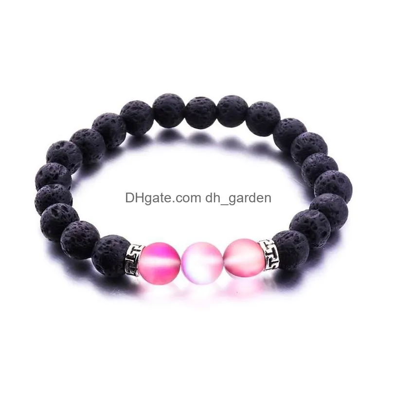 8mm black lava stone beaded strand reflective glass crystal beads aromatherapy  oil diffuser bracelet for women men