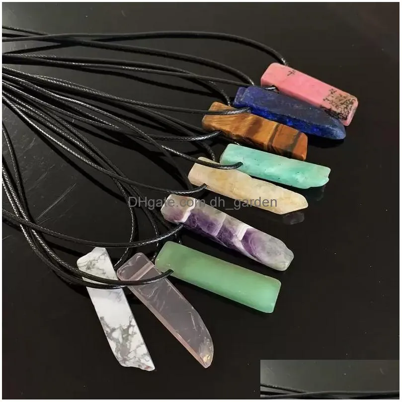 cheap natural stone necklace leather cord choker obsidian amethysts quartzs crystal healing reiki meditation jewelry for women men