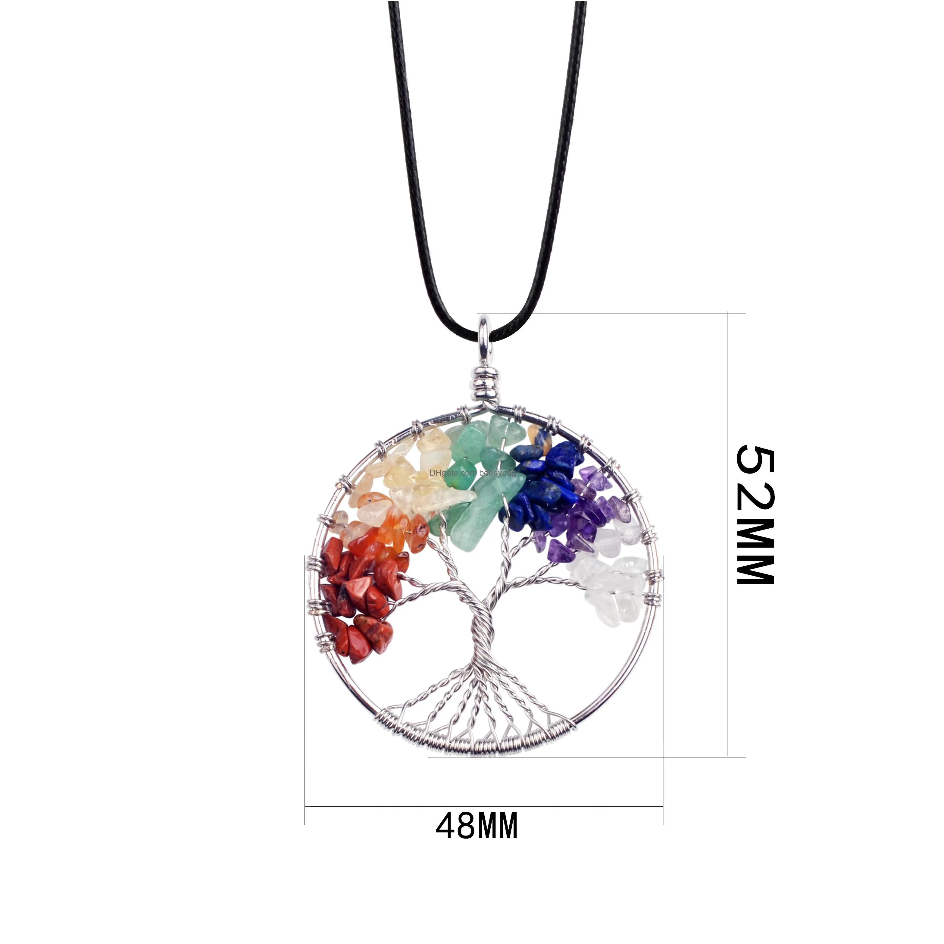 12pc/set tree of life necklace 7 chakra stone beads natural amethyst sterlingsilverjewelry chain choker necklace pendant for woman