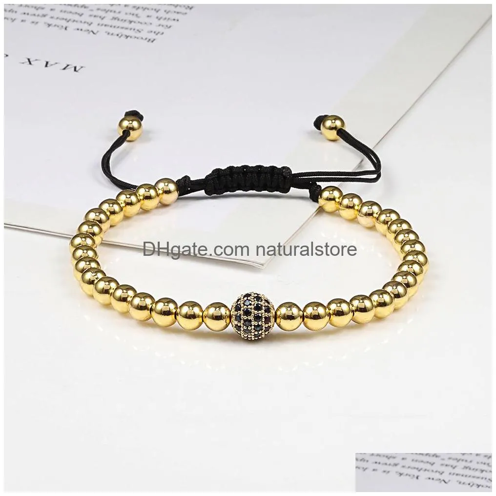 charms handmade 5mm beaded cz ball bracelets hematite gun black copper beads adjustable men weave bracelet bangles women jewelry