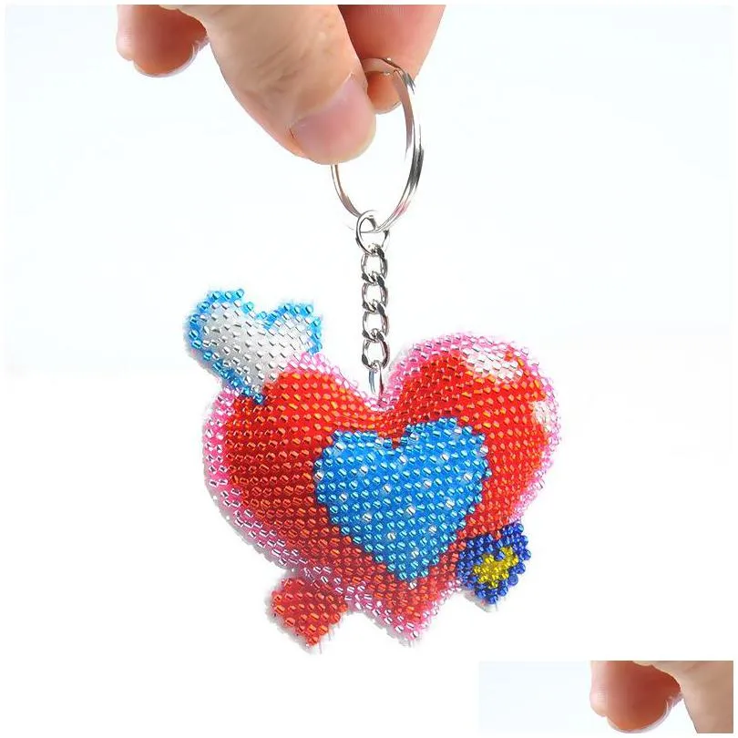 love heart shaped key buckle full of beads double sided fashion accesories embroidery lovers pendant keychain valentines day 3 2dm k2