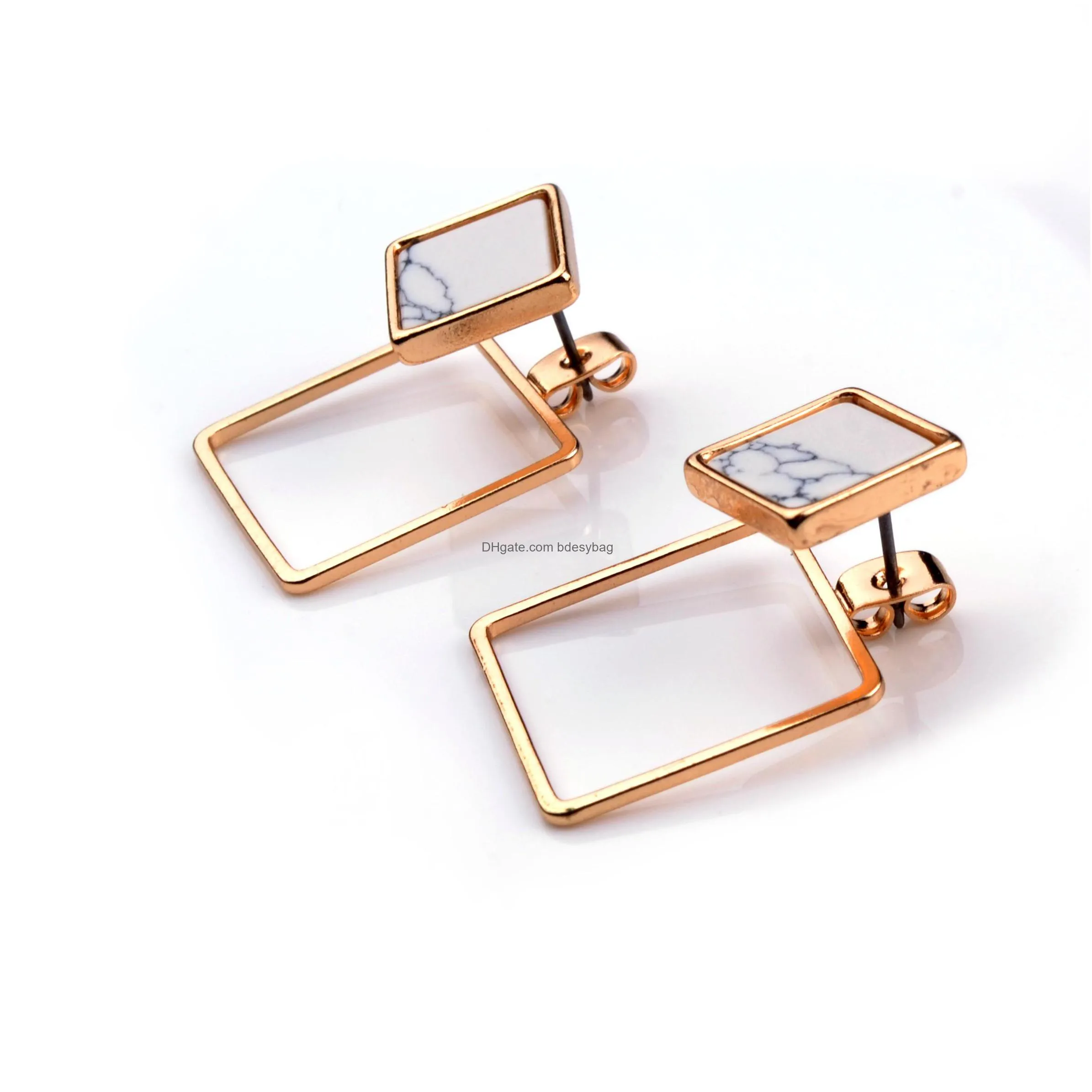 geometric square green pine stud earrings men and women gold inlay temperament personality wild easter gift earrings