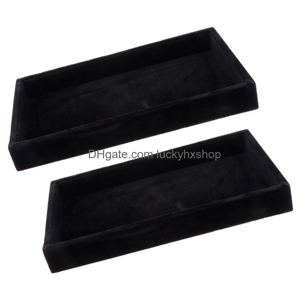 2 pcs velvet stackable jewelry tray showcase display organizer black