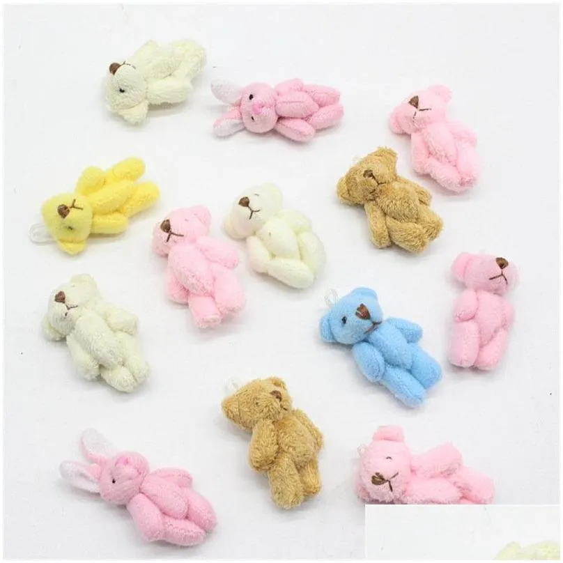 50pc super kawaii mini 4cm joint bowtie teddy bear plush kids toys stuffed dolls wedding gift for children y0106298b