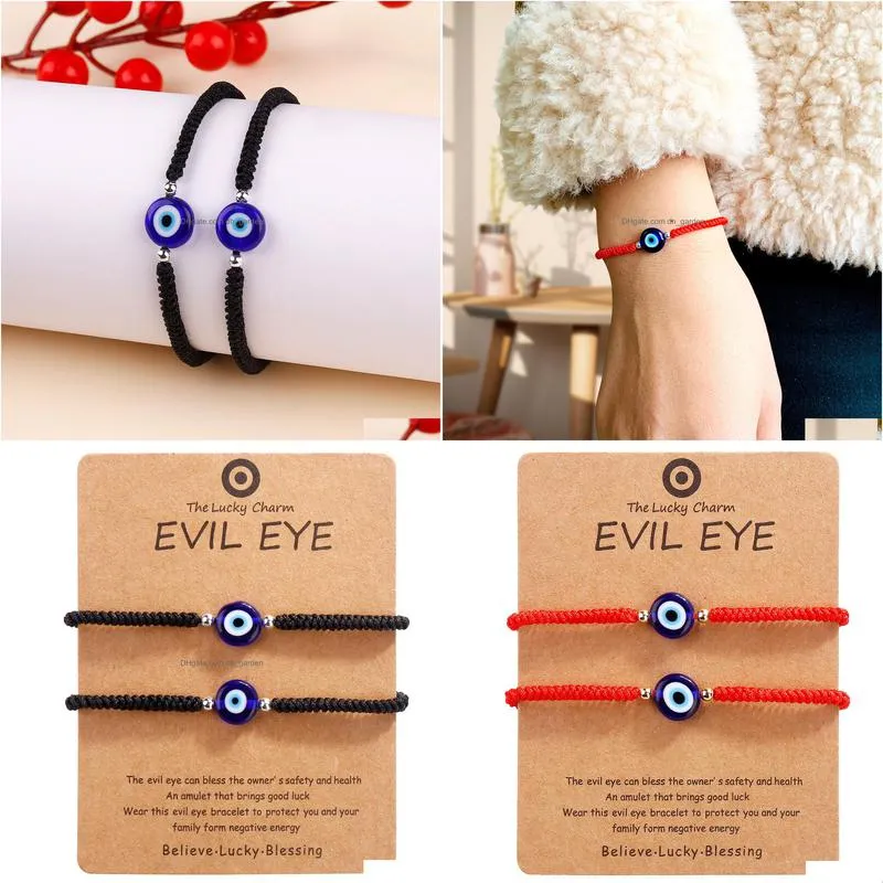 turkey evil eye card bracelet women handmade black red rope chain lucky eyes beads bracelets girl party jewelry gift couple