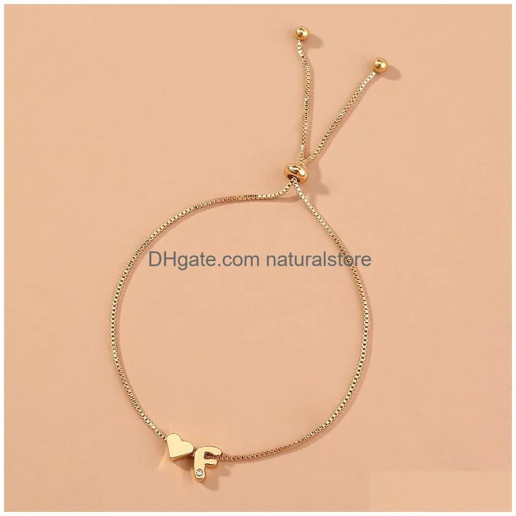 1 pcs fashion girls gold color 26 az letter name heart bracelet bangle initial alphabet charms box chain bracelets for women gifts