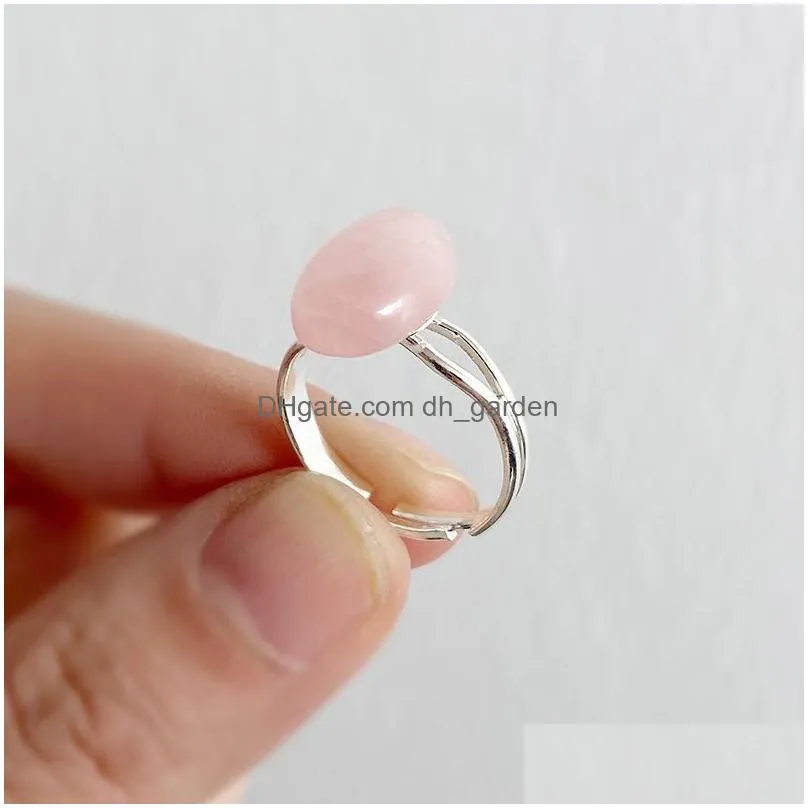 boho natural stone ring silver color agates rings for women reiki healing crystal handmade ring trendy jewelry party gift