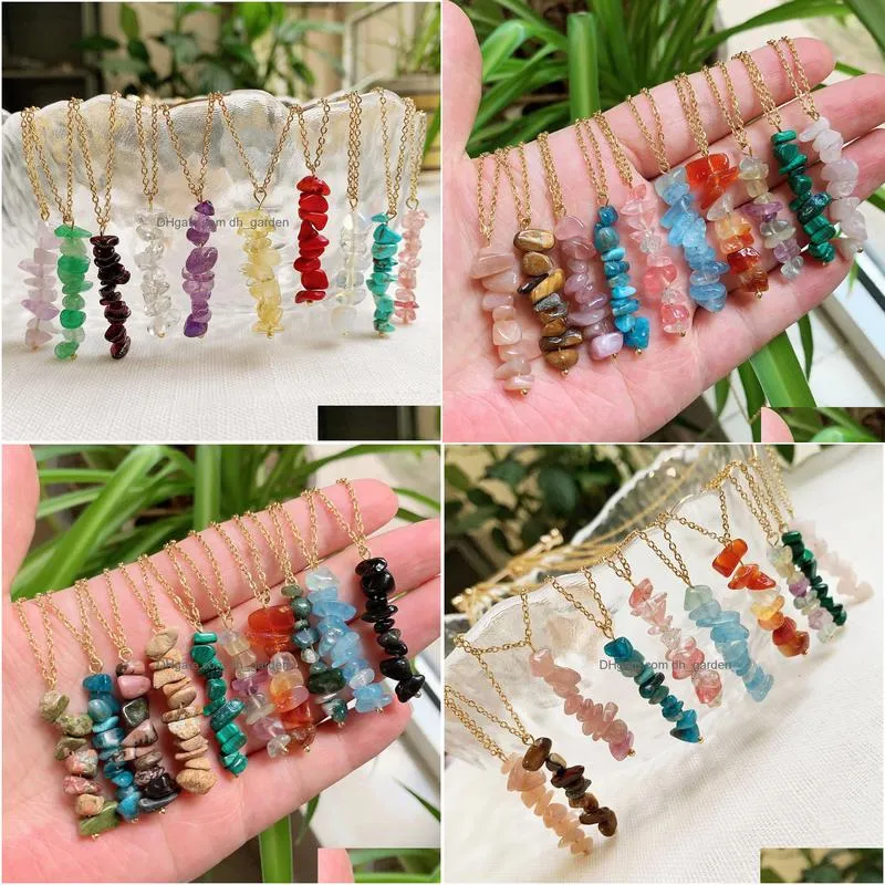 irregular chip natural crystal stone necklace ore chips tassel charm pendulum pink quartz citrines purple crystal gold necklace