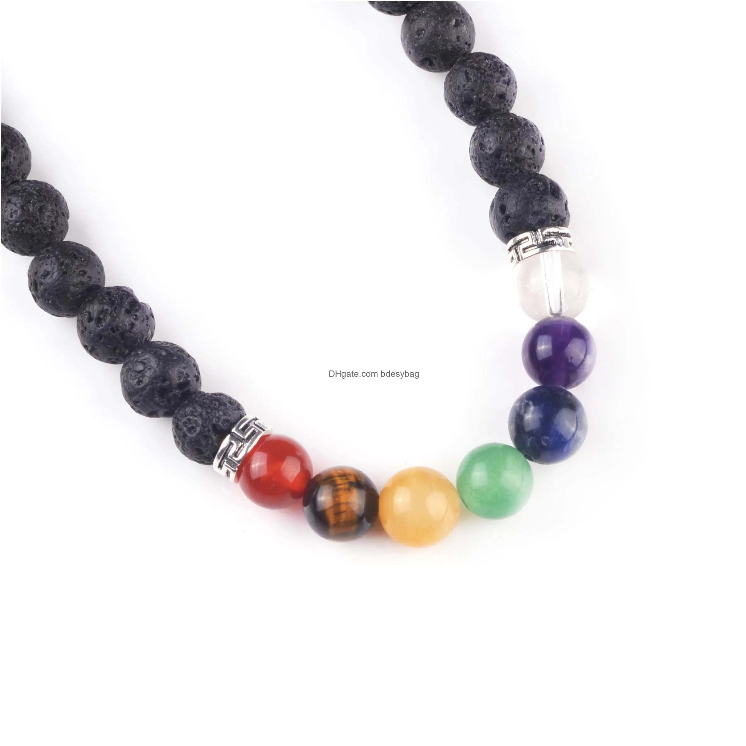 multicolor natural stone necklace lava stone rainbow yogo 7 chakra amethyst beads necklaces amulet jewelry christmas gift