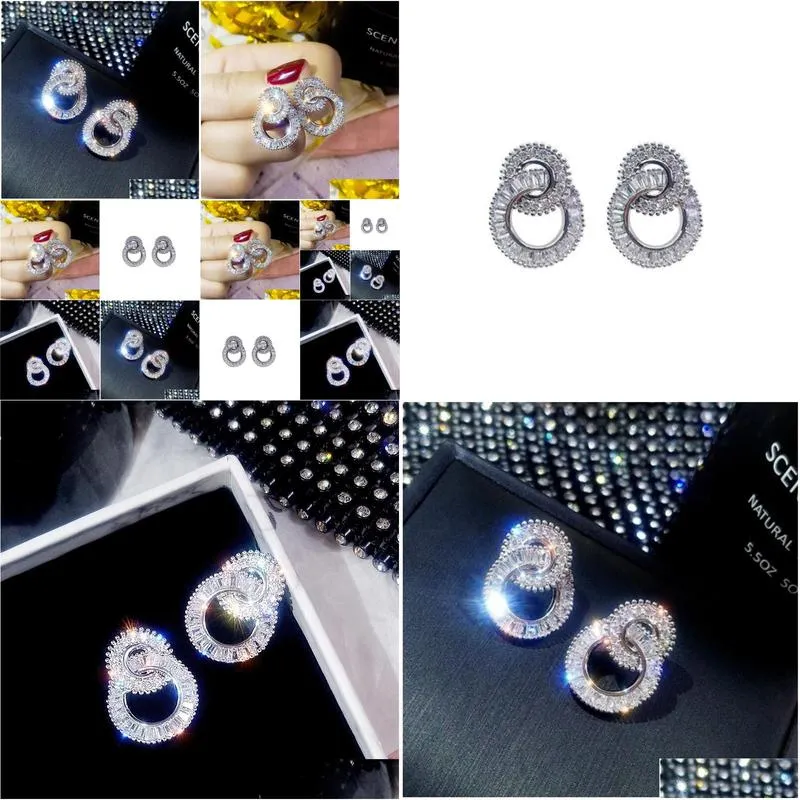 luxury across drop earrring crystal cz 925 sterling silver bohe engagement wedding dangle earrings for women party jewelry