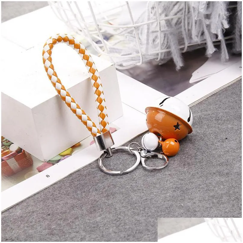 fashion double color bell key chains leather braided ropewoven cord car key chain holder pendant accessories 288 n2