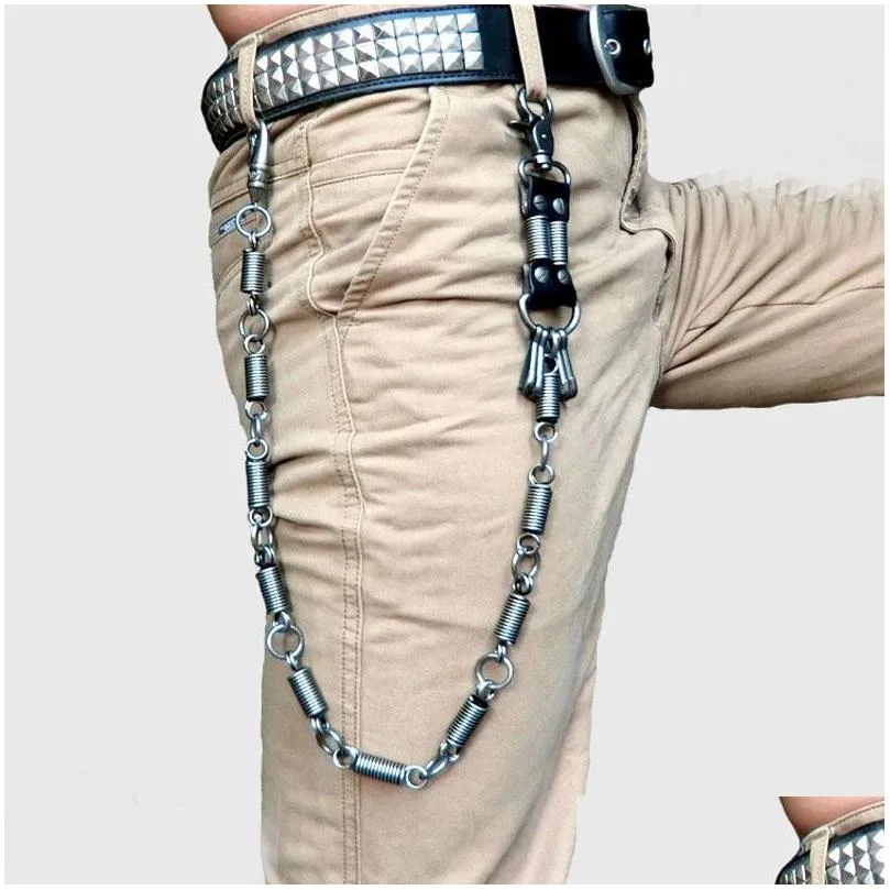 hip hop punk men spring coiled belt waist key chain male pants chain jeans punk metal pants rock clothing accessories jewelry268o