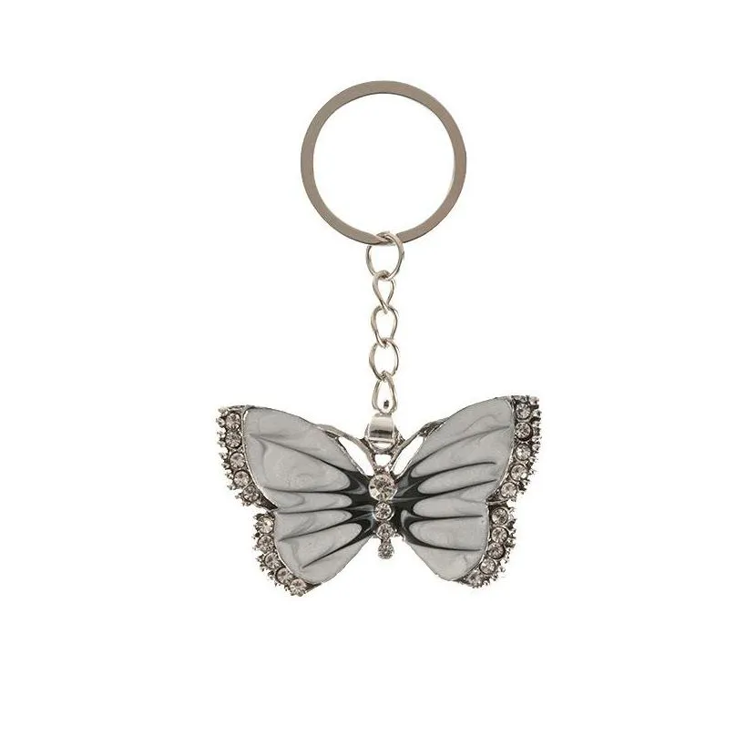 crystal animal butterfly keychains silver fashion vintage rhinestone key chain rings jewelry gift car charms holder keyrings 628 z2
