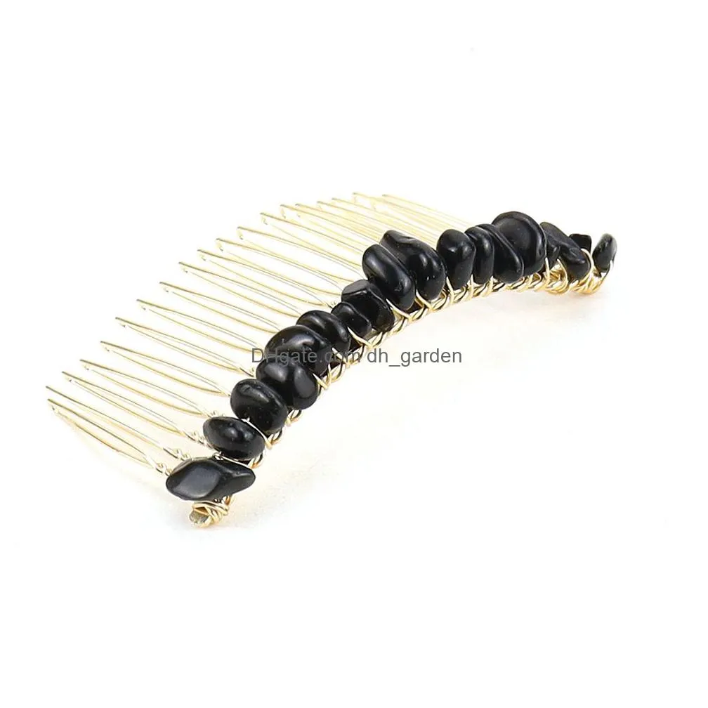 20 teeth gold handmade natural chip stone hair comb healing crystal hairpin hair clips clamp bridal wedding headwear for women