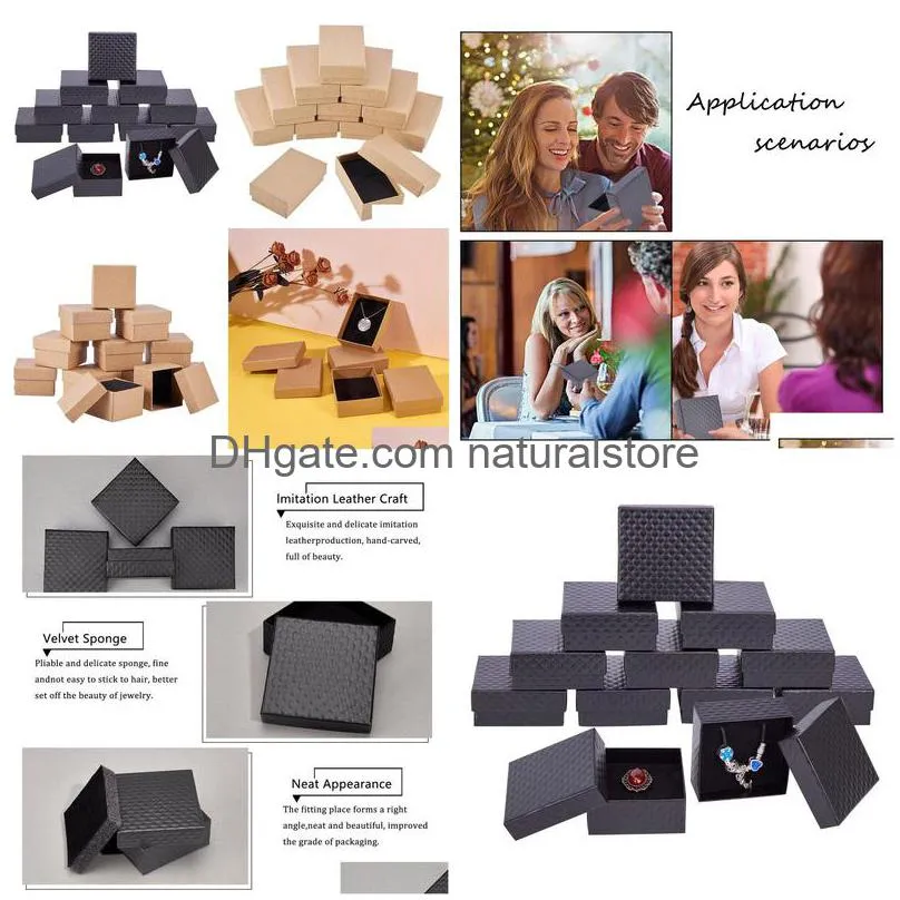 cardboard jewelry set box for ring necklace rectangle tan 8x5x3cm black 9x7x3mm white 7x7x3mm 9x9x3mm 24pcs