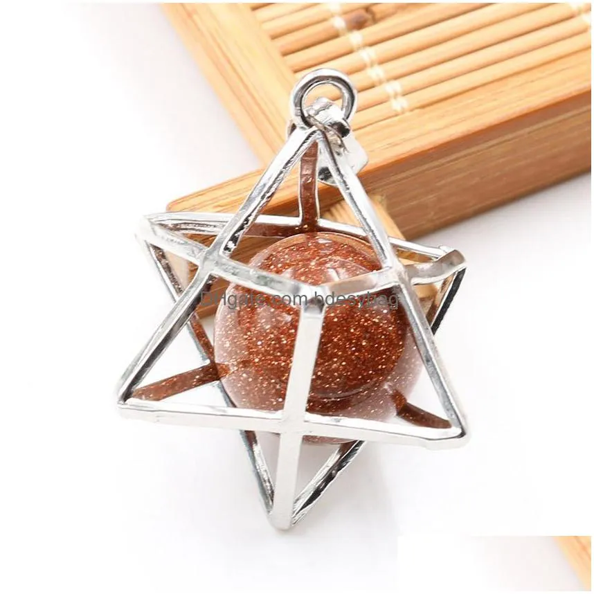 eight pointed star pendant necklace 3d geometry with natural stone for men and women
