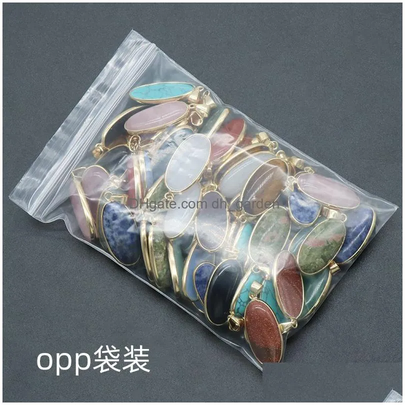 natural agate crystal semiprecious stone charms agate gold border edge egg pendant for jewelry making