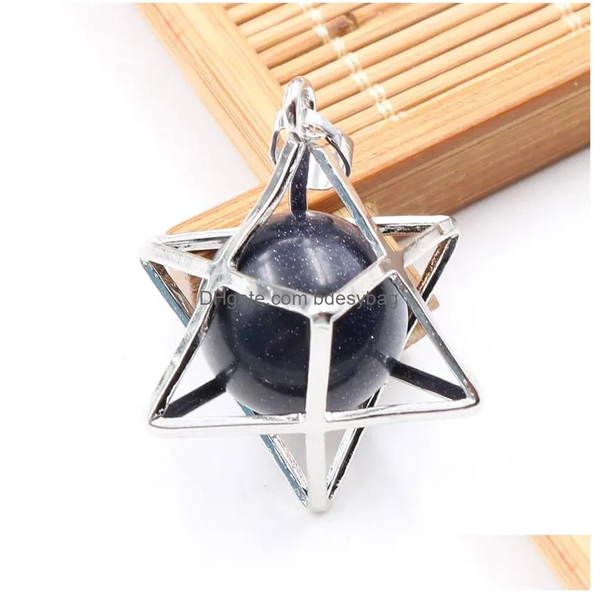 eight pointed star pendant necklace 3d geometry with natural stone for men and women