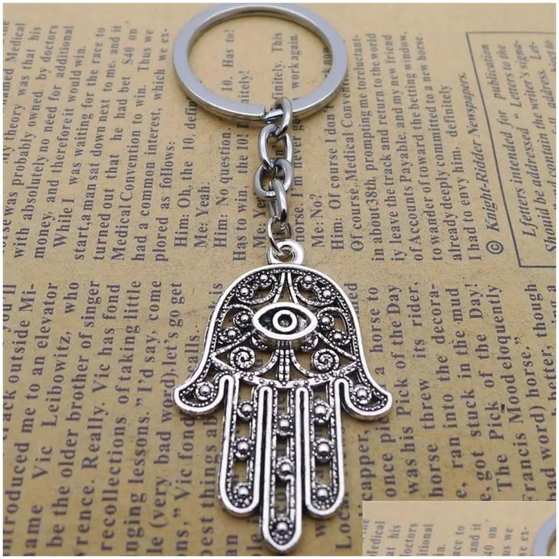 new keychain 36x25mm eye hamsa palm protection pendants diy men car key chain ring holder keyring souvenir jewelry gift 1042 q2